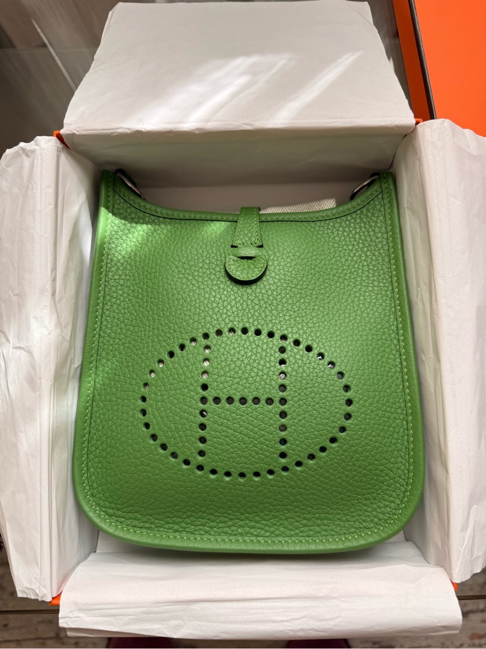 Hermes Evelyn 16 Amazone color Vert Yuka, palladium hardware G stamp Brand New